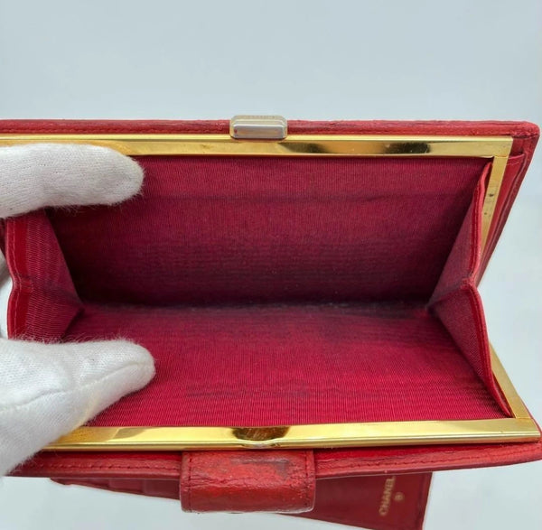 Vintage CHANEL Red Lambskin Quilted Wallet