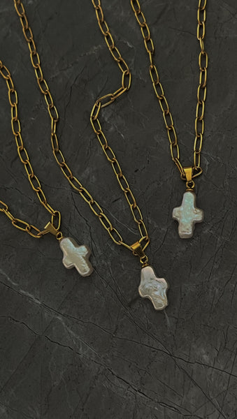 Pearl Cross Pendant -24K Gold