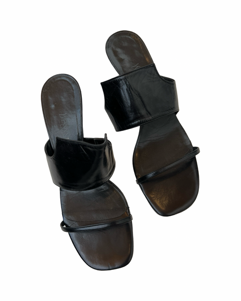 Yves Saint Laurent Womens Leather Thick Strapped Slide On Heels Black Size 8.5