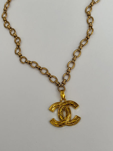 Chanel Charm Vintage Refurbished Designer Pendant Button necklace.