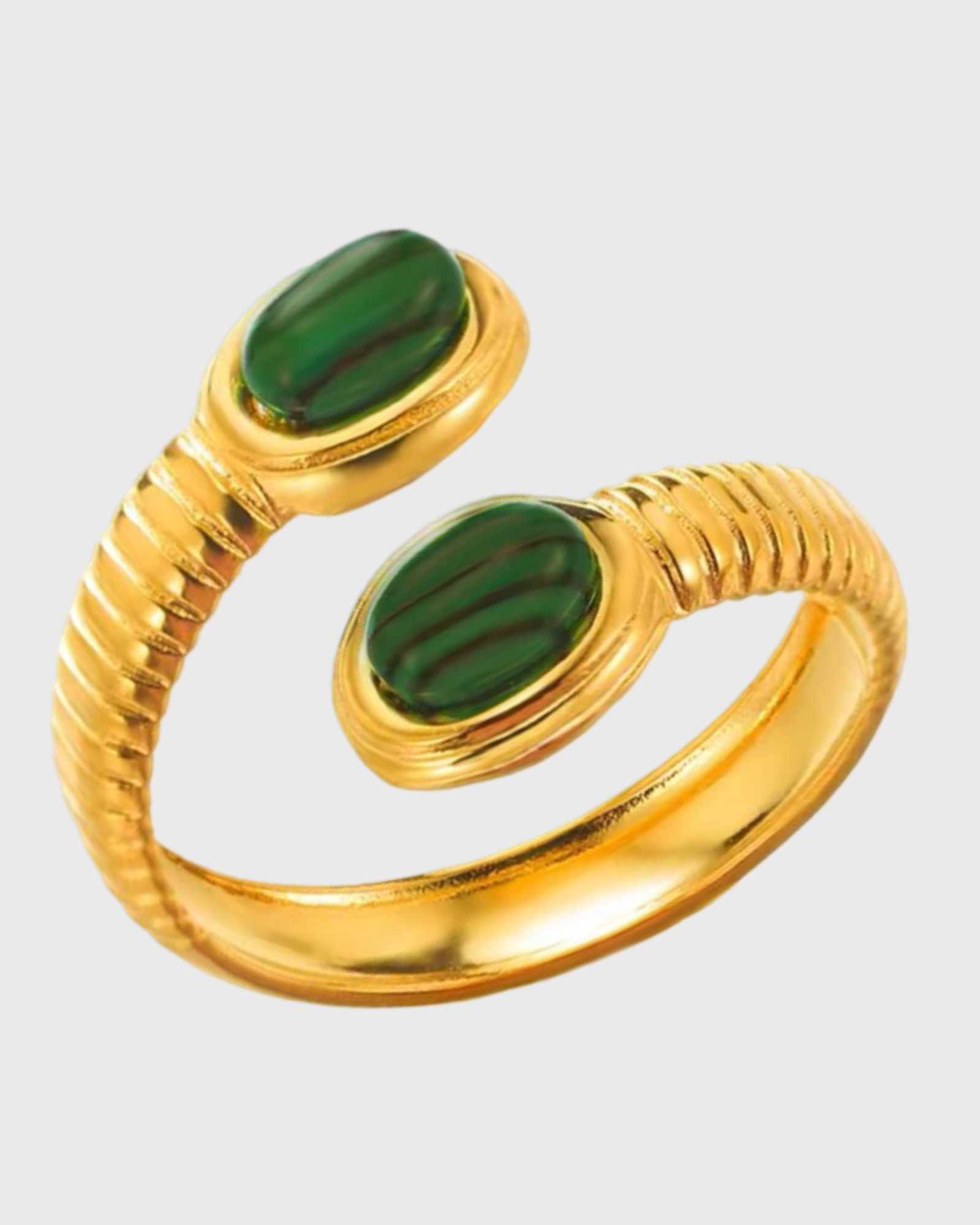 Green Throwing Stones Adjustable Ring -24K Gold