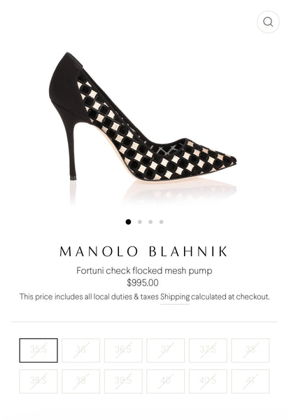 Manolo Blahnik Black Velvet Check Mesh Pointed-Toe Pumps
 38