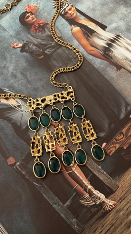 Emerald Vintage Stone Pendant Necklace – 55cm
