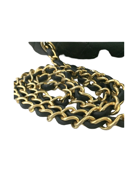 RARE  VINTAGE CHANEL Chain Shoulder Bag Lamb Skin Black Gold