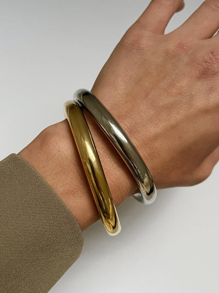 SET OF 2 Thick Bangle Bracelet- 18K Gold