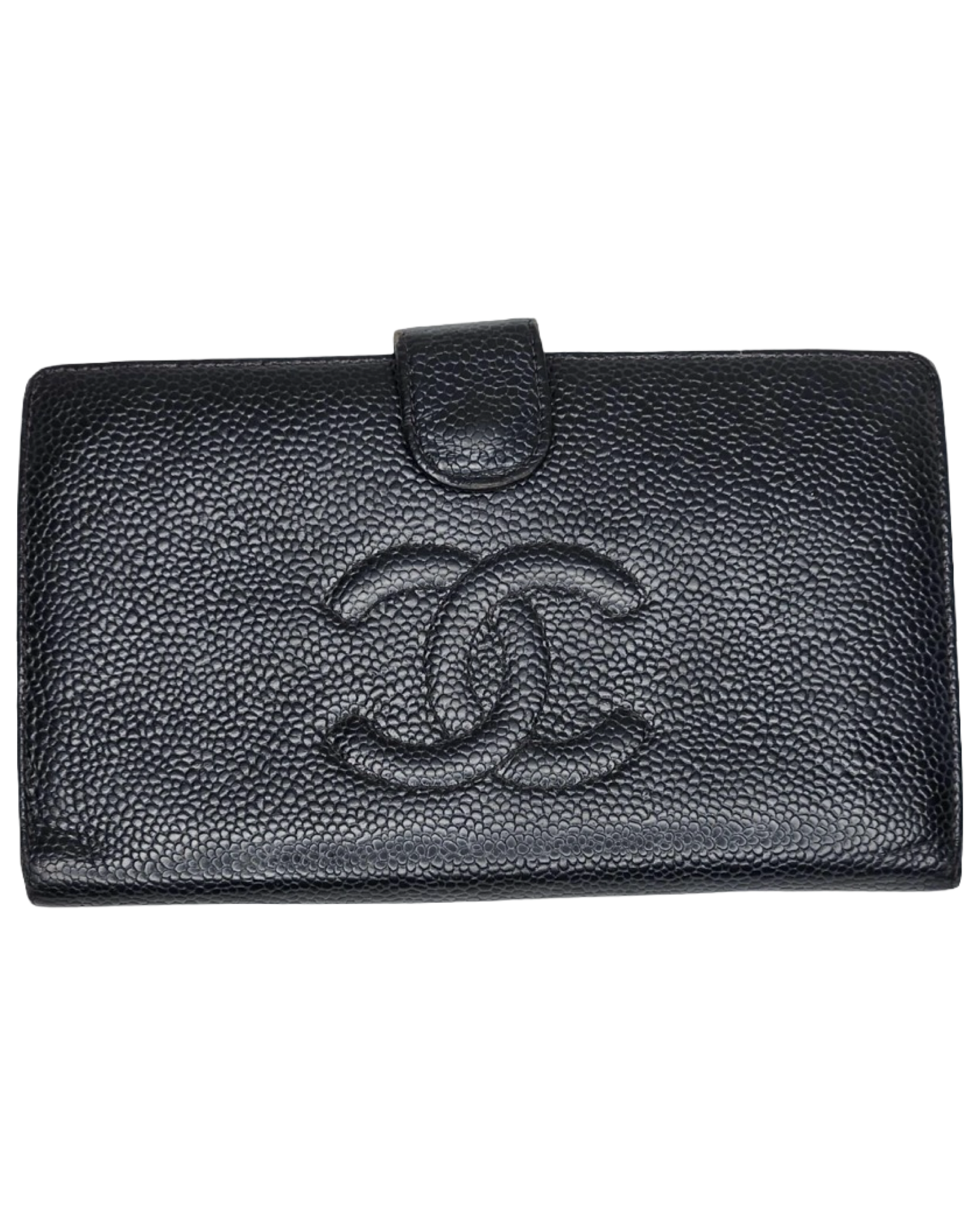Chanel Black & Beige Caviar  Quilted Leather Long Wallet – Silver CC Logo
