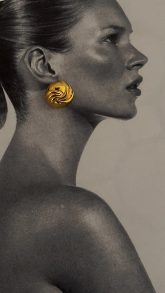 Button Vintage Gold Earrings - Sterling Silver