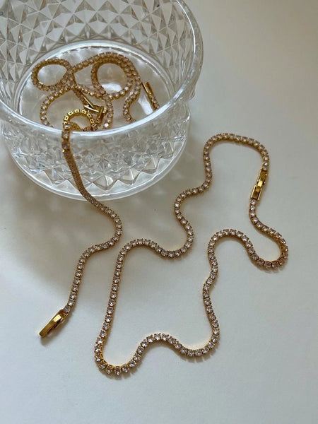 Tennis Necklace-24K Gold