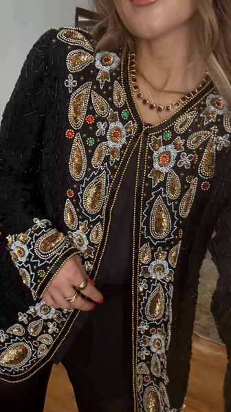 Vintage Holiday Embroidered Beaded Jacket