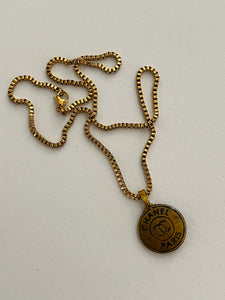 SLIGHTLY DISCOLORED- Chanel Button Vintage Refurbished Designer Pendant Button necklace