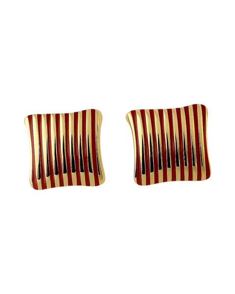 Red Gold Vintage Square Earrings