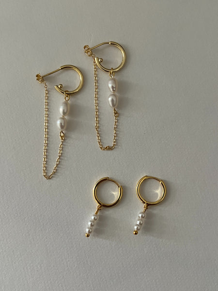 Dainty Chain Pearly Vintage Gold Earrings - 24K Gold