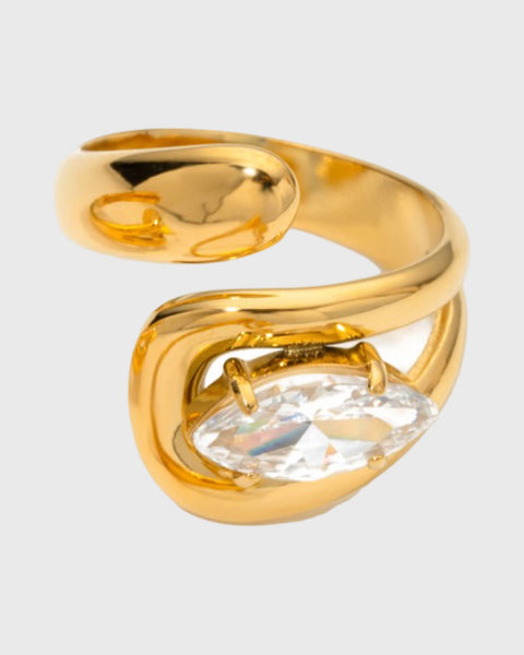 Adjustable Stone Ring -24k Gold