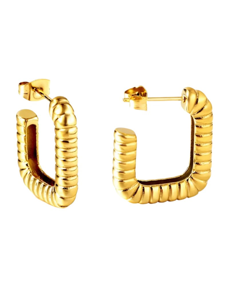 Textured Square Hoops(18k Gold)