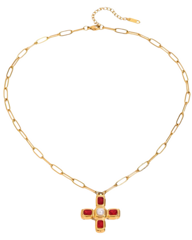 Sample Ruby Pearl Cross Necklace