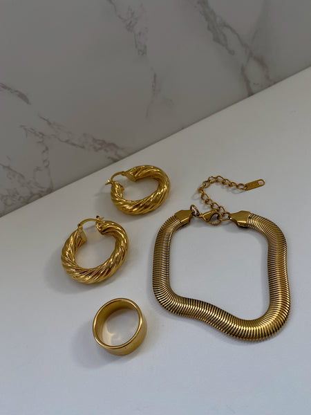Thick Herringbone Bracelet (24k Gold)