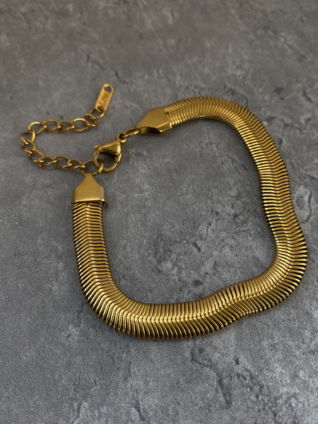 Thick Herringbone Bracelet (24k Gold)