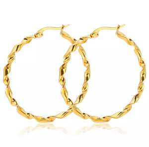 50mm Staple Twisted Gold Hoops (18k Gold)